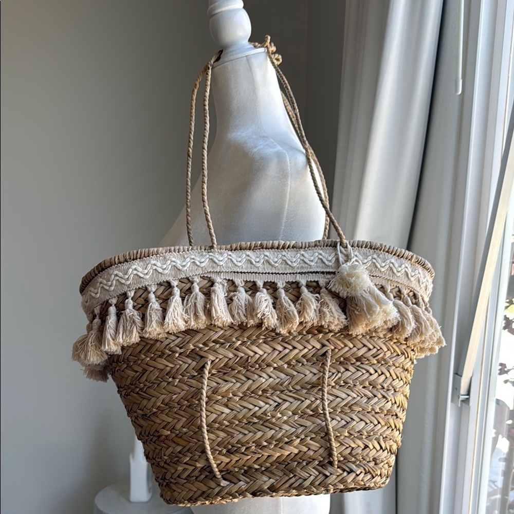 Organic Woven tassel Tote Bag
